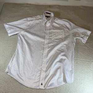 Nordstrom Smartcare Shirt Men's 17 XL Pinstripe Short Sleeve Wrinkle Free
